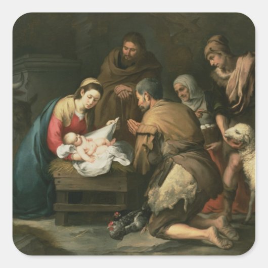 Die Verehrung der Schäfer, c.1650 Quadratischer Aufkleber (Vorderseite)