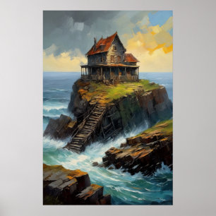 Die verfallenden Echos eines alten Holzhauses Poster