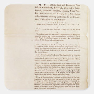 Die Verfassung der Vereinigten Staaten, 1787 Quadratischer Aufkleber