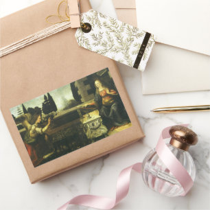 Die Verkündigung des Herrn von Leonardo da Vinci Rechteckiger Aufkleber