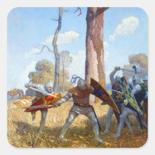 Die Verlegung von Sir Lamorak, c. 1922 von N.C. Wy Quadratischer Aufkleber