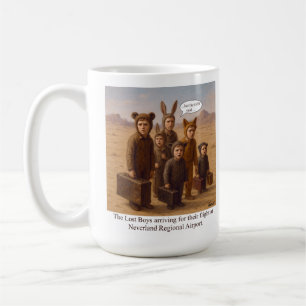 Die verlorenen Jungen, die für ihren Flug ankommen Kaffeetasse