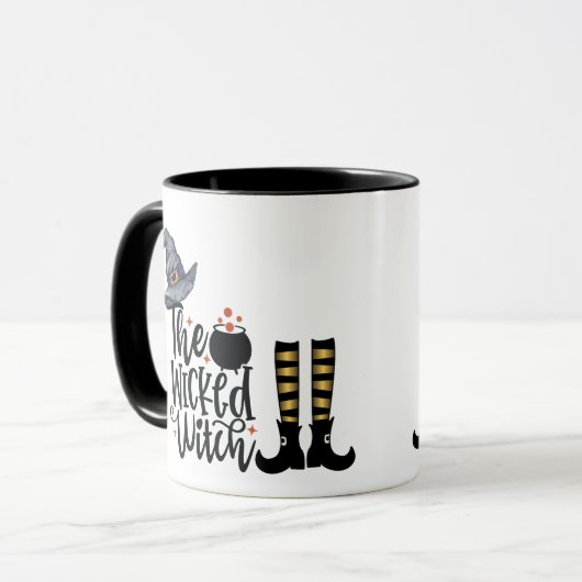 Die verworrene Hexe - Hexenhut und Strumpf Tasse (Vorderseite Links)