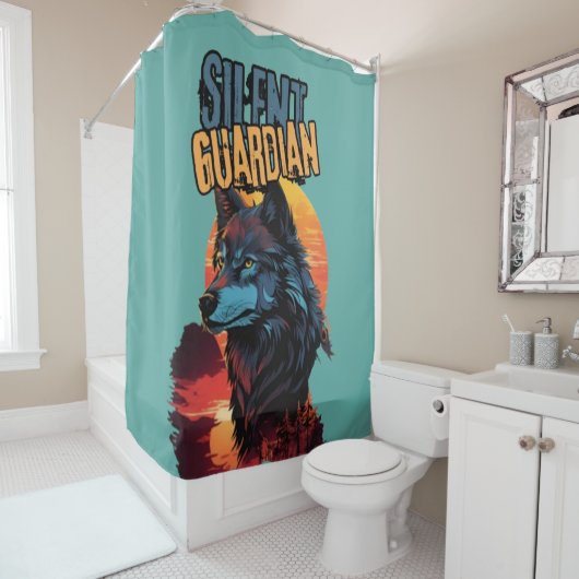 Die verzauberte Dämmerung: Blauer Wolf-Zauberblick Duschvorhang (Beispiel)