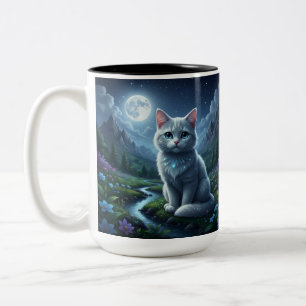 Die verzauberte Mondlicht-Katzen-Keramik-Tasse Zweifarbige Tasse