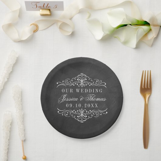 Die Verzierte Chalkboard-Hochzeitskollektion Pappteller (Hochzeit)