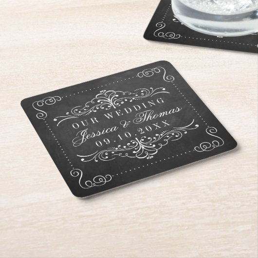Die Verzierte Chalkboard-Hochzeitskollektion Rechteckiger Pappuntersetzer (angewinkelt)