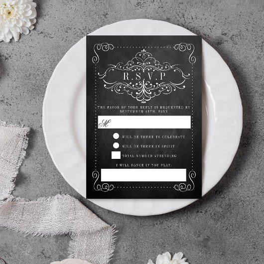 Die Verzierte Chalkboard-Hochzeitskollektion RSVP Karte