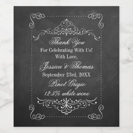 Die Verzierte Chalkboard-Hochzeitskollektion Weinetikett (Einzelnes Label)
