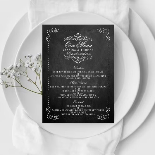 Die Verzierte Chalkboard Wedding Collection - Menü Menükarte