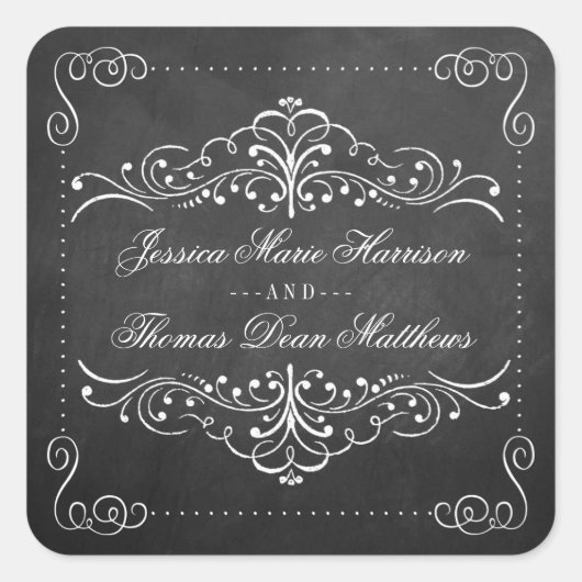 Die Verzierte Chalkboard Wedding Collection - Sieg Quadratischer Aufkleber (Vorderseite)