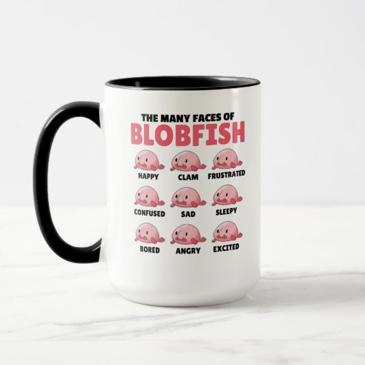 Die vielen Gesichter von Blobfish lustigen Emotion Tasse (Links)