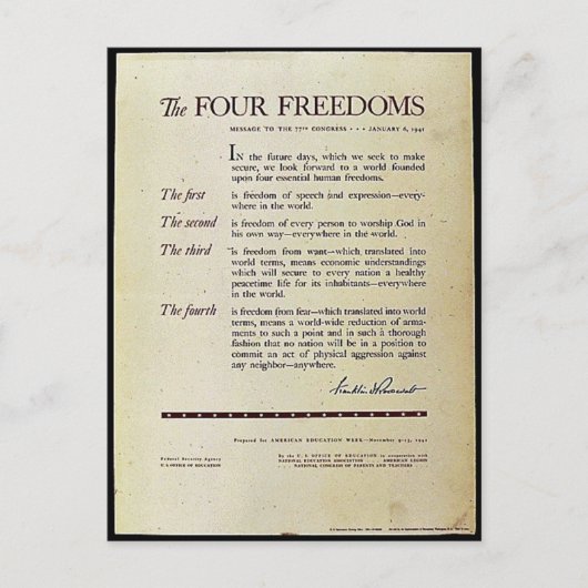 Die vier Freiheiten Postkarte (Vorderseite)