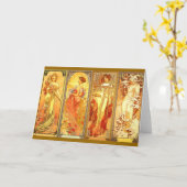 Die vier Jahreszeiten - Alfons Mucha Karte (Gelbe Blume)