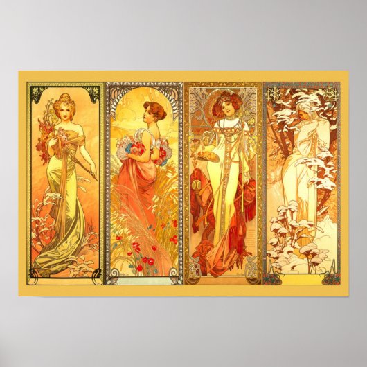 Die vier Jahreszeiten - von Alfons Mucha Poster (Vorne)