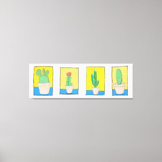 Die vier Kakteen. Einfache, moderne Kunstzeichnung Leinwanddruck (Vorderseite)