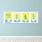 Die vier Kakteen. Einfache, moderne Kunstzeichnung Leinwanddruck (Insitu (Holzboden))