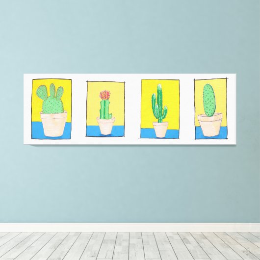 Die vier Kakteen. Einfache, moderne Kunstzeichnung Leinwanddruck (Insitu (Holzboden))