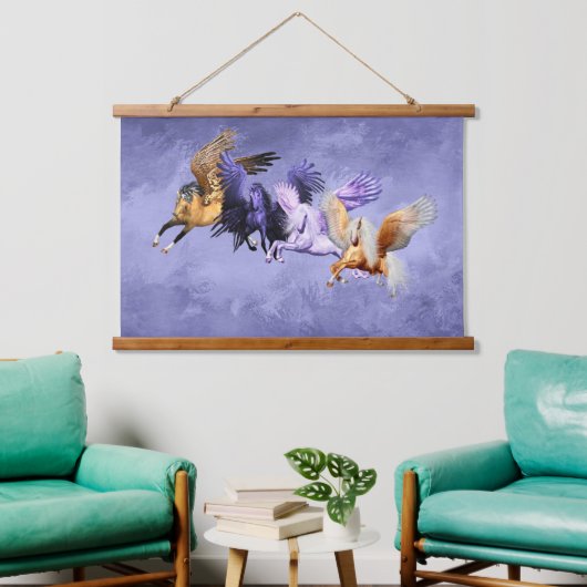 Die vier Pegasi-fliegenden Pferde Pegasus-Hengste Wandteppich Mit Holzrahmen (Wohnzimmer)