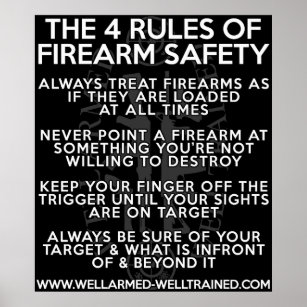 Die vier Regeln für die Sicherheit von Feuerwaffen Poster