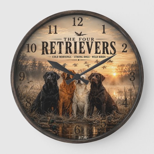 Die vier Retriever – Entenjagd  Große Wanduhr (Vorderseite)