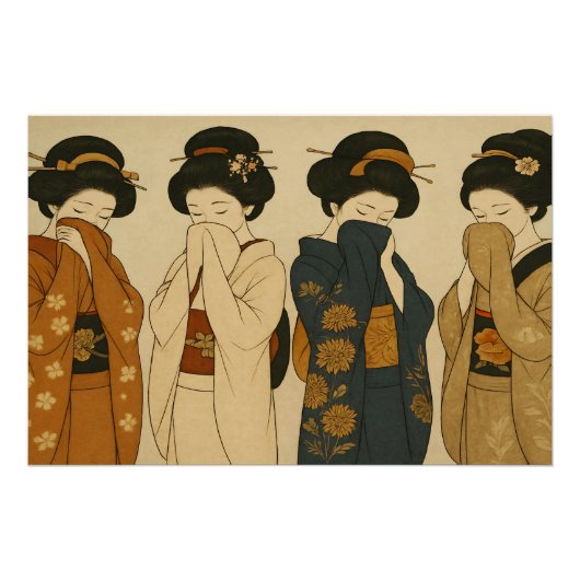 Die Vier Schüchternen Geishas - Japan Schönheiten Poster (Vorderseite)