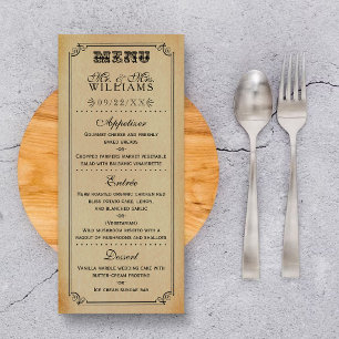 Die Viktorianische Steampunk-Hochzeitssammlung Menükarte