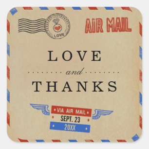 Die Vintage-Airmail-Hochzeitskollektion Quadratischer Aufkleber