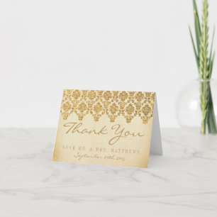Die Vintage-Glamour-Gold-Damask-Hochzeitskollektio Dankeskarte