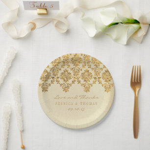 Die Vintage Goldmedaille für die Hochzeit von Glam Pappteller