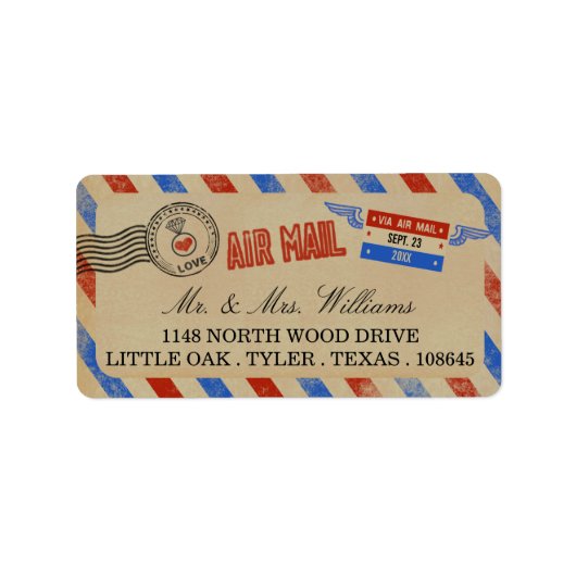 Die Vintage Hochzeitskollektion der Luftpost Adressaufkleber (Vorne)