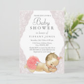 Die Vintage Kinderdusche in Rosa lädt ein Einladung (Stehend Vorderseite)