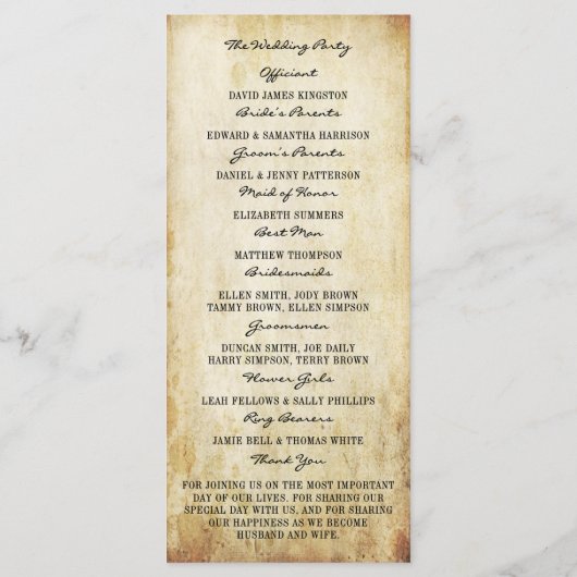 Die Vintage Kronleuchter-Hochzeitskollektion Programm (Rückseite)