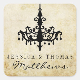 Die Vintage Kronleuchter-Hochzeitskollektion Quadratischer Aufkleber