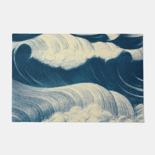 Die Vintage Kunst der japanischen Wave, Blau Fußmatte