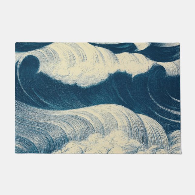 Die Vintage Kunst der japanischen Wave, Blau Fußmatte (Vorderseite)