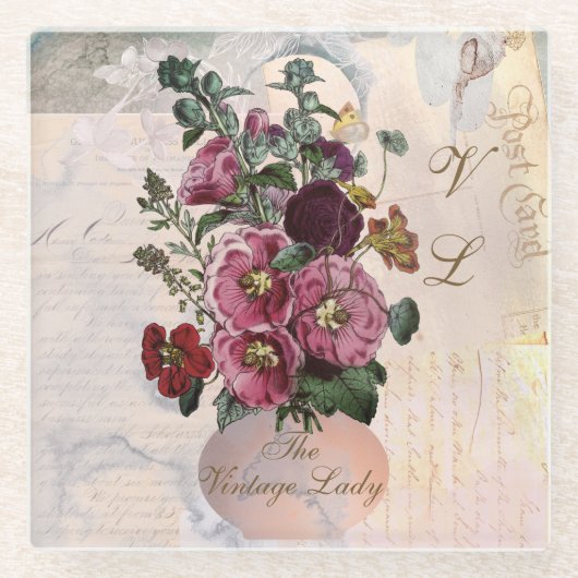 Die Vintage Lady Vase + Monogramm Glasuntersetzer (Vorderseite)