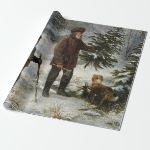 Die Vintage Schneelandschaft des Weihnachtsbaumes Geschenkpapier