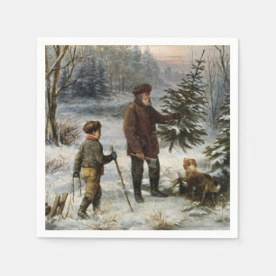 Die Vintage Schneelandschaft des Weihnachtsbaumes Serviette