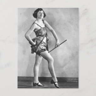 Die Vintage-Stabwirbeltänzerin Vaudeville-Tänzerin Postkarte