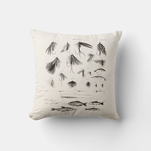Die Vintagen 1800s, die Fliegen-Fischen-Fliegen Kissen (Vorderseite)