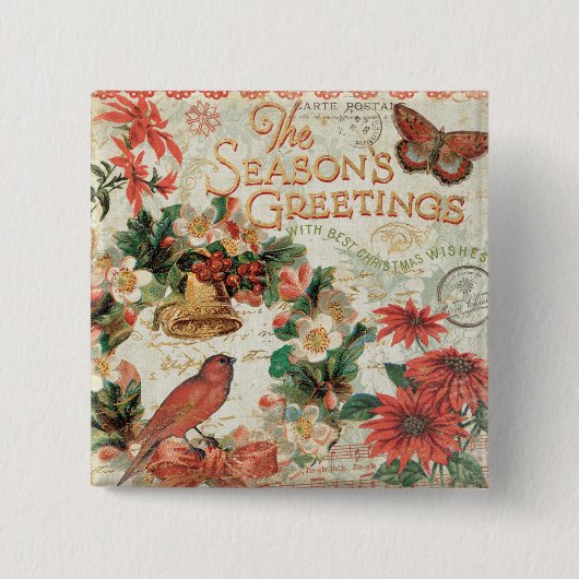 Die Vintagen Grüße der Weihnachtsjahreszeit Button (Vorderseite)