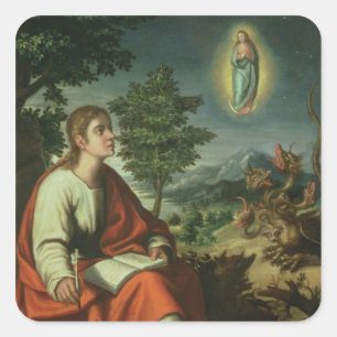 Die Vision des hl. Johannes der Evangelisten von P Quadratischer Aufkleber