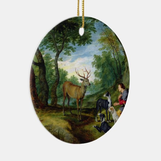 Die Vision von St. Hubert, c.1620 (Öl auf Platte) Keramikornament (Rechts)