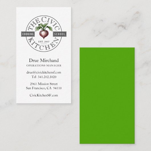 Die Visitenkarte "Civic Kitchen Classic" (Vorne/Hinten)