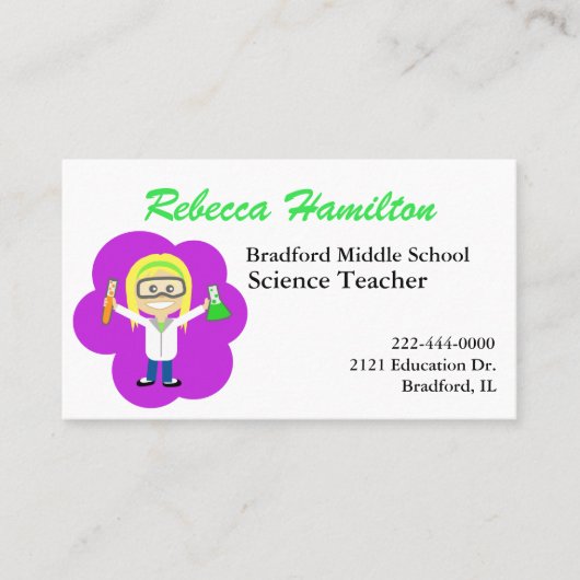 Die Visitenkarte des Cartoon Science Teachers (Vorderseite)