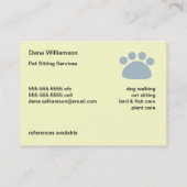 Die Visitenkarte des Haustier-Modells (Rückseite)