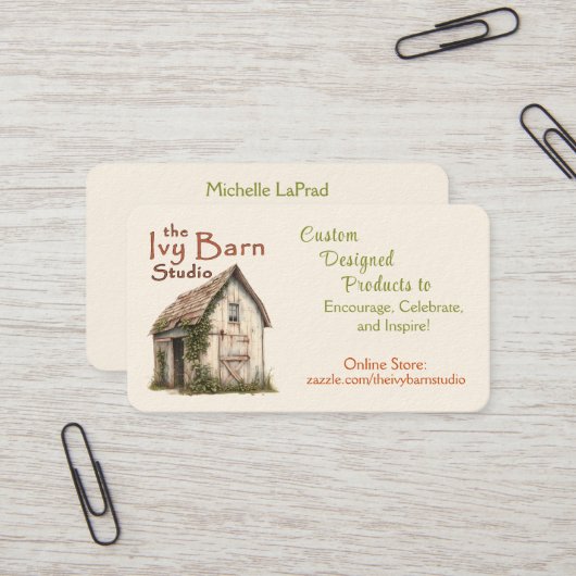 Die Visitenkarte von Ivy Barn Studio (Vorderseite/Rückseite Beispiel)