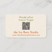 Die Visitenkarte von Ivy Barn Studio (Rückseite)