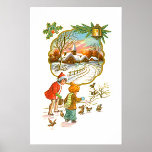 Die Vögel fütternd Kinder Poster